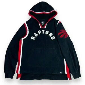 2000s Raptors Toronto Hoodie Courtside ‘47 NBA Men’ M V-Neck Y2K Retro Red/Black